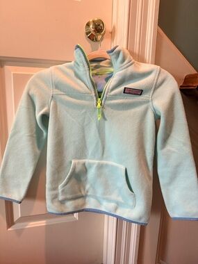 Vineyard Vines Light Blue Girls' Fleece Half-Zip Pullover with Neon Zip